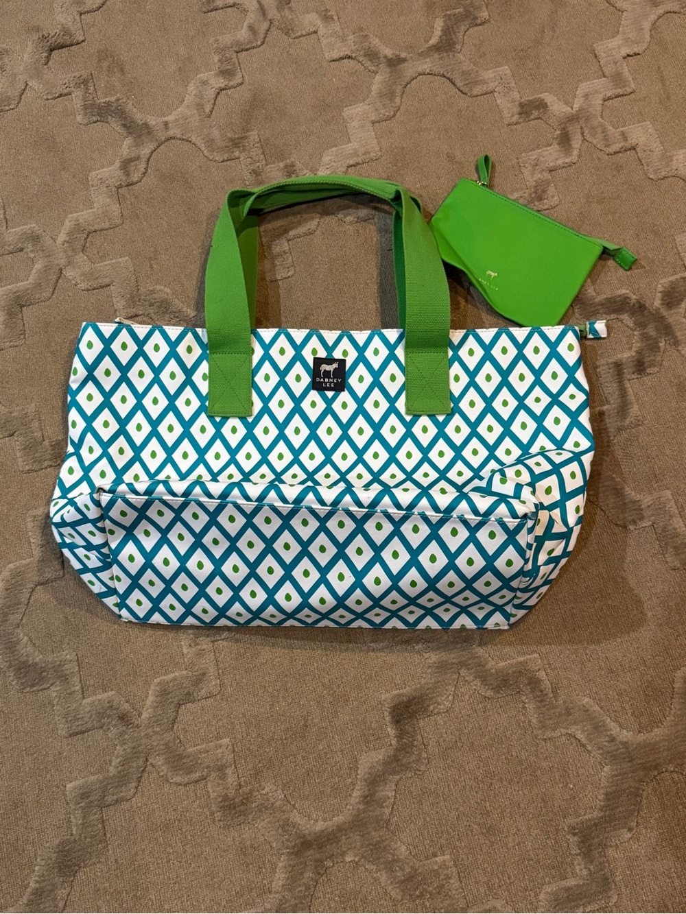 Dabney Lee Green & Teal Geometric Tote with Matching Green Pouch